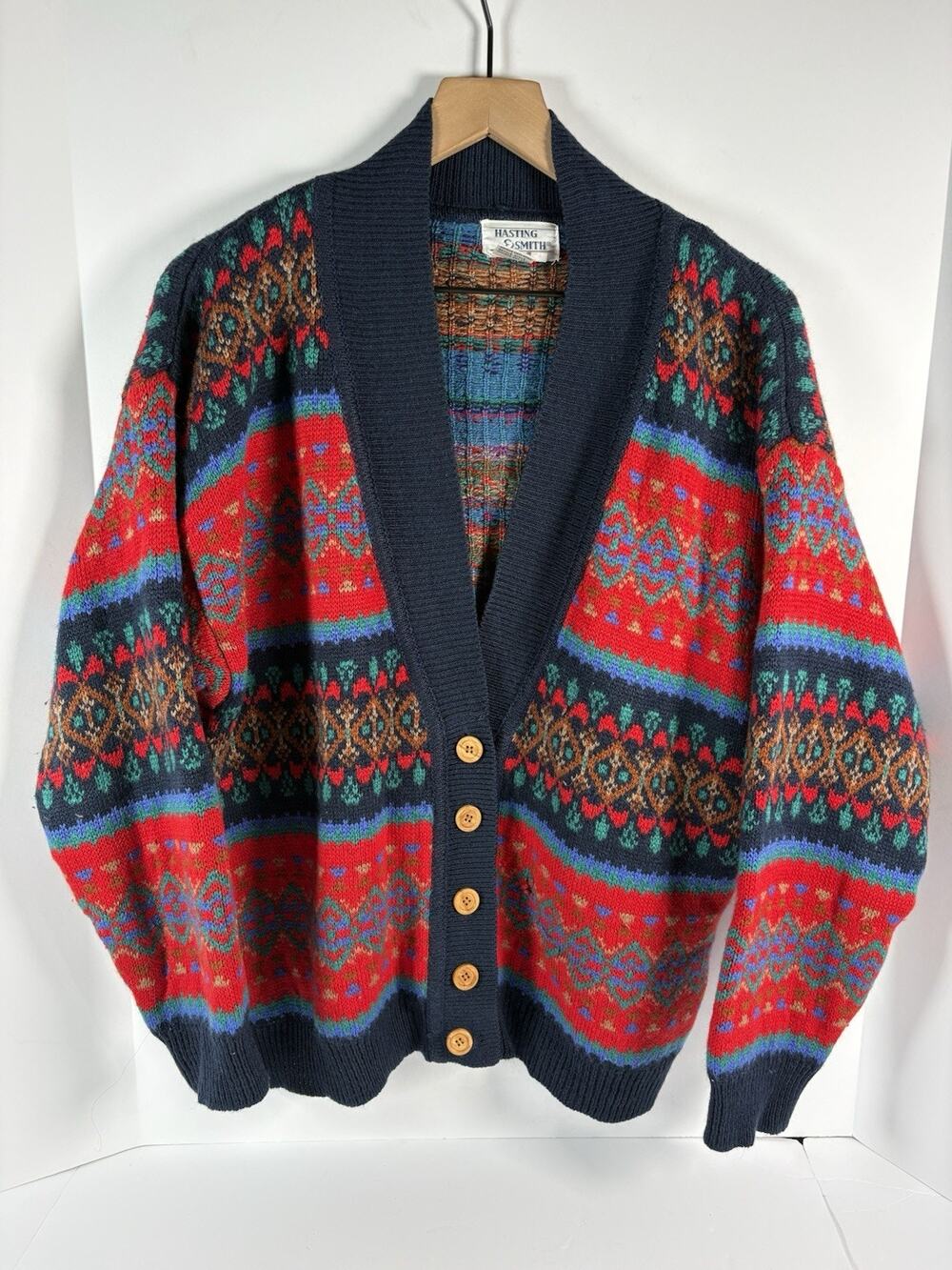 Vintage Hasting & Smith Fair Isle Cardigan Sweater Womens L Nordic Taiwan